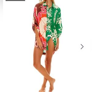 Agua Bendita Eames Chrissy Shirt Patchwork Tropical Print Linen Button Down Sz S